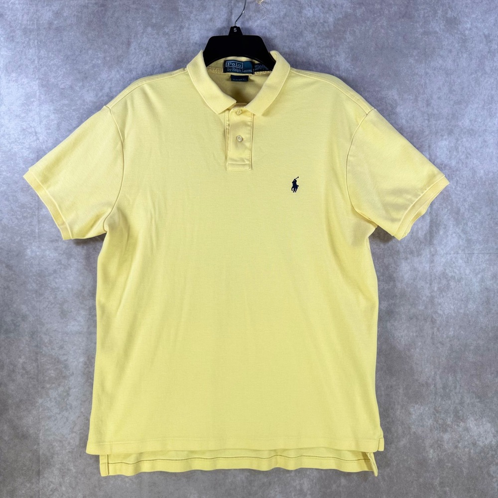 Ralph Lauren Polo Shirt Mens Large Yellow Custom Fit Short Sleeve Cotton Pique